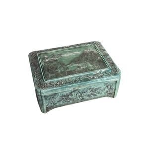 Vintage Mid Century Jewelry Box Storage Chest in Faux Jade 60s Molded Plastic